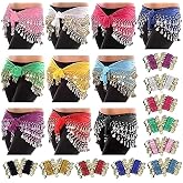 Aulufft 10 PCS Belly Dance Skirt and 20 PCS Belly Dance Wrist Ankle Bracelets Multicolor