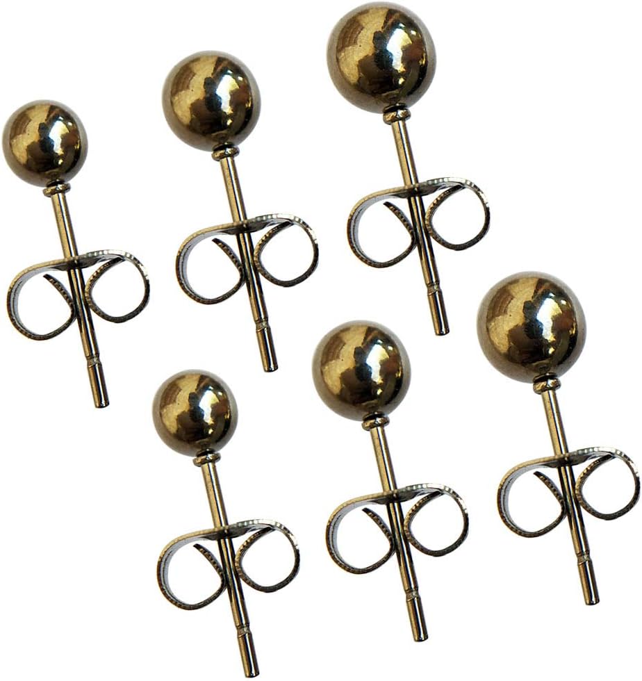 Set of 3 Pairs Anti allergy Stainless Steel Ball Studs Ear Earrings Butterfly Size 3MM&4MM&5MM