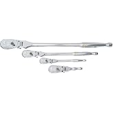 GEARWRENCH 4 Piece 1/4", 3/8" &amp; 1/2" Drive 90 Tooth Full Polish Flex-Head RATCHET Set - 81230T, Multicolored