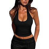 REORIA Women's Halter Backless Crop Top Sexy Going Out Double Lined Tank Tops Y2K 2026 Outfits