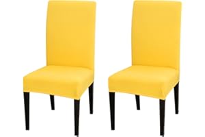 DIMATIC 2 Pack Dining Chair Covers, Stretch Spandex Removable Washable Protector Chair Slipcovers for Dining Room Kitchen Hotel (Yellow)