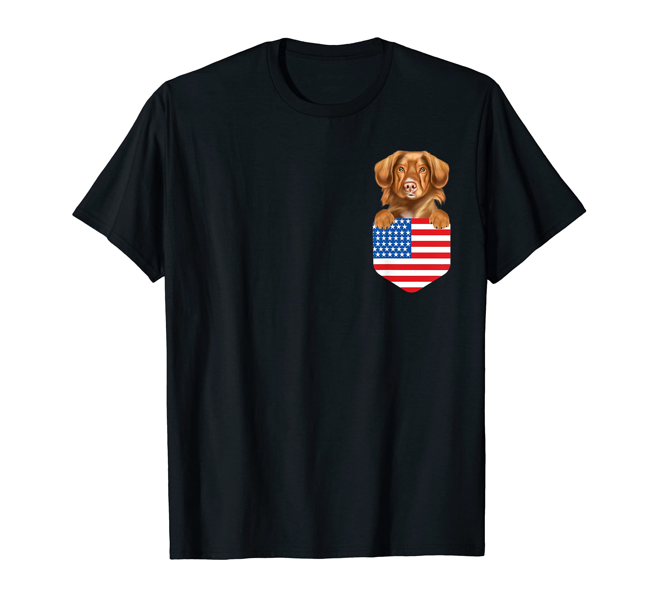 America Flag Duck Tolling Retrievers Dog In Pocket T-Shirt