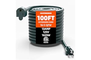 HuiFengros 100 FT Green Extension Cord, Outdoor Extension Cord Waterproof, 16 Gauge 13Amps 125V, SJTW, ETL Listed, Indoor/Out