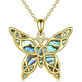 KQF Butterfly Necklace for Women Sterling Silver Celtic Knot/Filigree Abalone Shell Butterfly Pendant Necklace Dainty Vintage Butterfly Jewelry Gift for Girls Mom Daughter Girlfriend