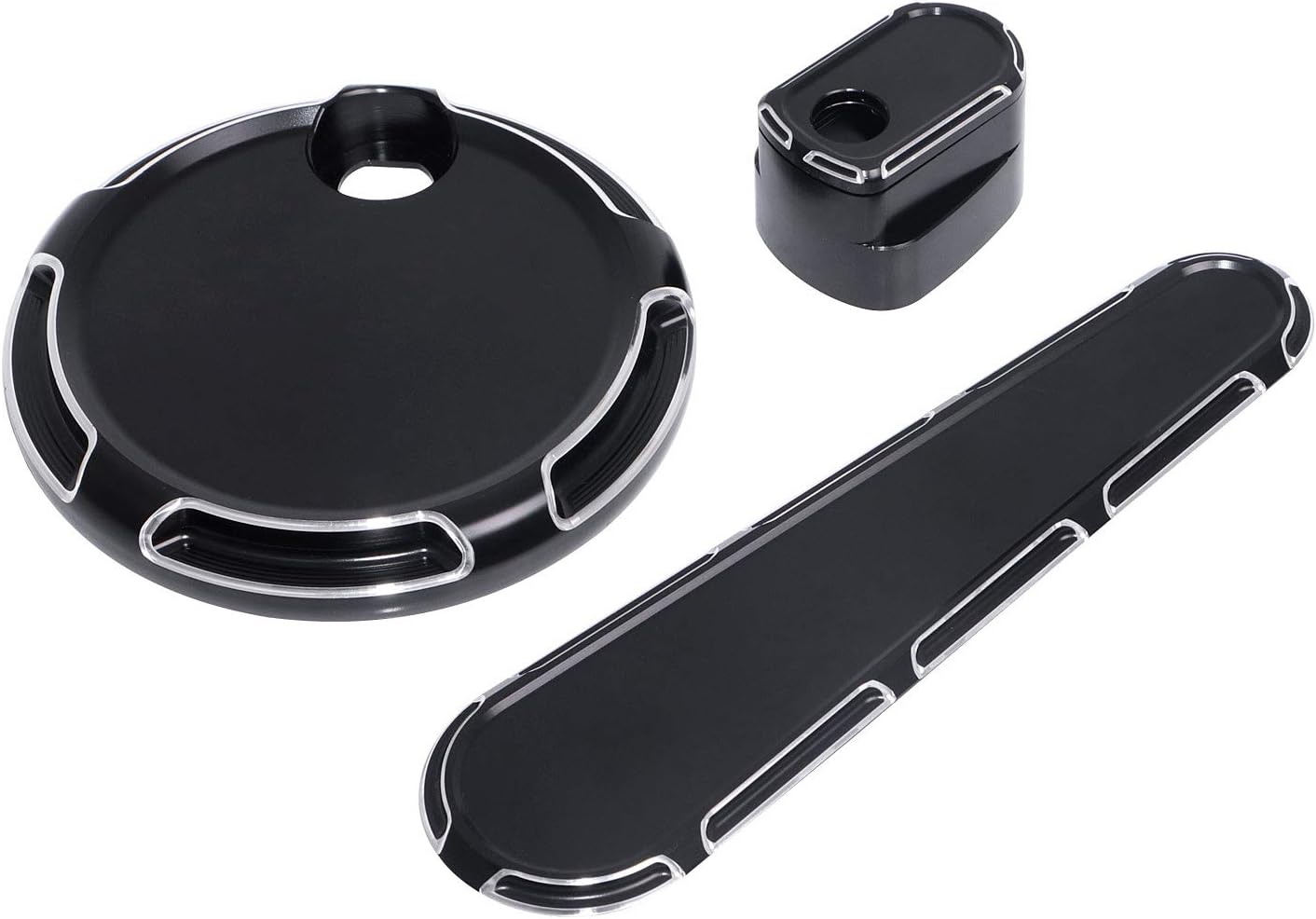 Black Edge Cut Aluminum Fuel Door & Dash Insert & Ignition Switch Cover For Harley Davidson Electra Glides,Street Glide,Road Glides,Tri-Glides,2014-2017