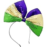 JHJEWH Giant Bow Headband with Mardi Grass Headpiece, Big Bowknot Hair Hoop for Carnival Parties, Cosplay, Clown Costume, Halloween and Theme Events