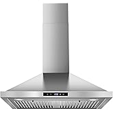 Tieasy Wall Mount Range Hood 30 inch Kitchen Hood 700 CFM with Ducted/Ductless Convertible Duct, Touch Control, Permanent Filters, Stainless Steel, 3 Speed Exhaust Fan, LED Light