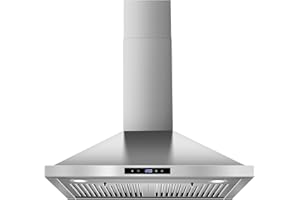 Tieasy Wall Mount Range Hood 30 inch Kitchen Hood 700 CFM with Ducted/Ductless Convertible Duct, Touch Control, Permanent Filters, Stainless Steel, 3 Speed Exhaust Fan, LED Light