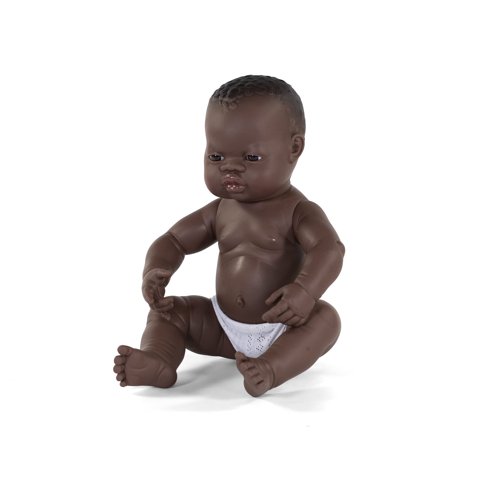 Miniland newborn doll African boy without underwear is soft vinyl, resilient and flexible, 40cm