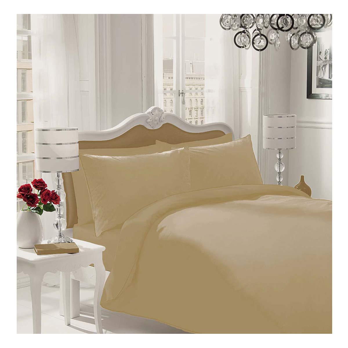 Gaveno Cavailia Luxury Brushed 100% Cotton Plain Dyed Flannel Duvet Set, [ King - Latte ]