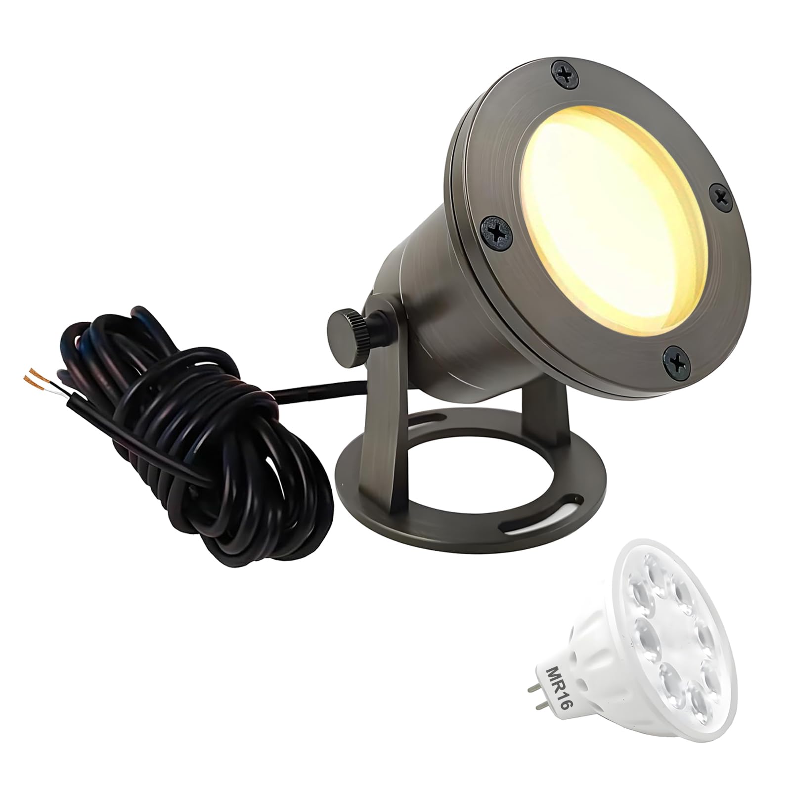 Photo 1 of Makergroup Brass Pond Light LED Underwater, Water Fountain Light Waterproof, Submersible Lights with 5W MR16 LED Bulb 2700K, 12V Low Voltage Landscape Lighting for Outdoor Garden Pond, Pool, Waterfall