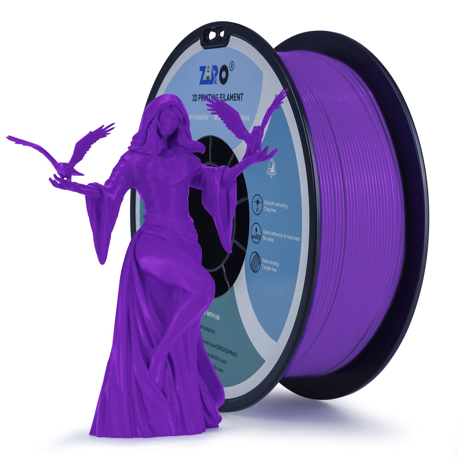 ZIRO PLA Filament 1.75mm, 3D Printer Filament PLA PRO Basic Color Series 1.75mm 1kg (2.2lbs), Dimensional Accuracy +/- 0.03mm, Purple