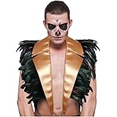 L'VOW Real Black Feather Cape with Metal Chain PU Leather Gothic Shawl Shrug Halloween Costume for Women and Men