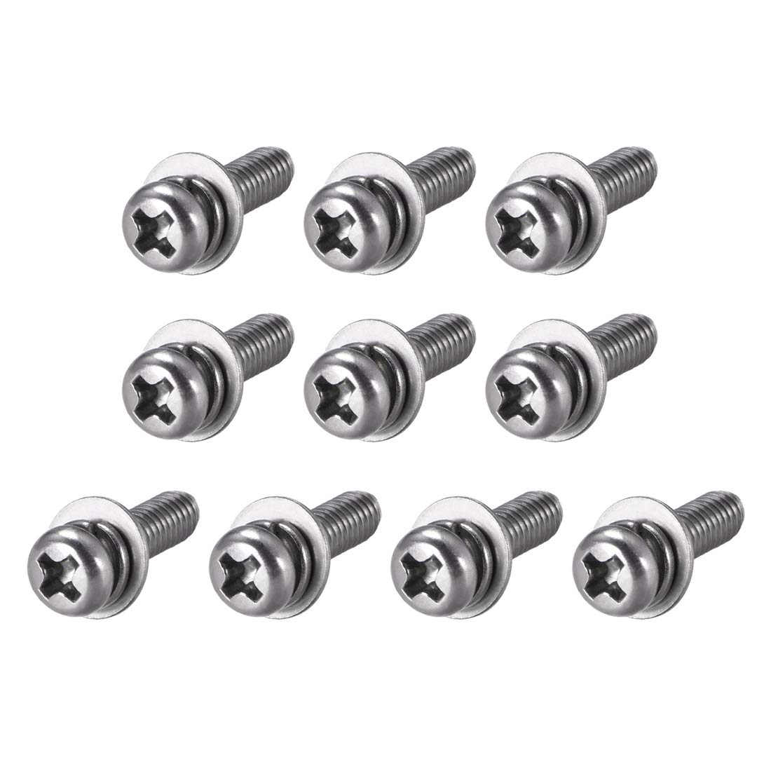 sourcing map M4 x 16mm Stainless Steel Phillips Pan Head Machine Screws Bolts Combine with Spring Washer and Plain Washers 10pcs