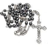 Rosary Beads Catholic for Man and Woman - Natural Black Stone Gemstone Rosary Beads, Catholic Gifts
