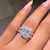 925 Sterling Silver Shiny Full Diamond Ring Cubic Zirconia Cocktail Rings CZ Diamond Ring Eternity Engagement Wedding Band Ring for Women (US Code 8)