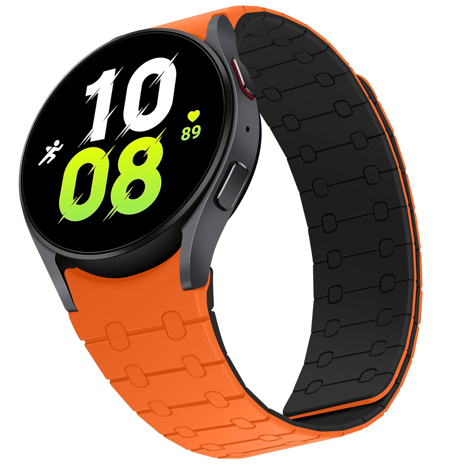 ZZDZZ Magnetic Band Compatible with Samsung Galaxy Watch 7/FE/6/5/4 Band 40mm 44mm/Galaxy Watch 5 Pro 45mm/Watch 6 4 Classic 42mm 46mm 43mm 47mm, 20mm Silicone Sport Strap for Women Men, Orange/Black