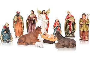 Ovewios Christmas Nativity Set Figurines, Resin Nativity Scene Indoor Christmas Holy Family Figurine Decorations for Tabletop Holidays Home Decor, 11PCS