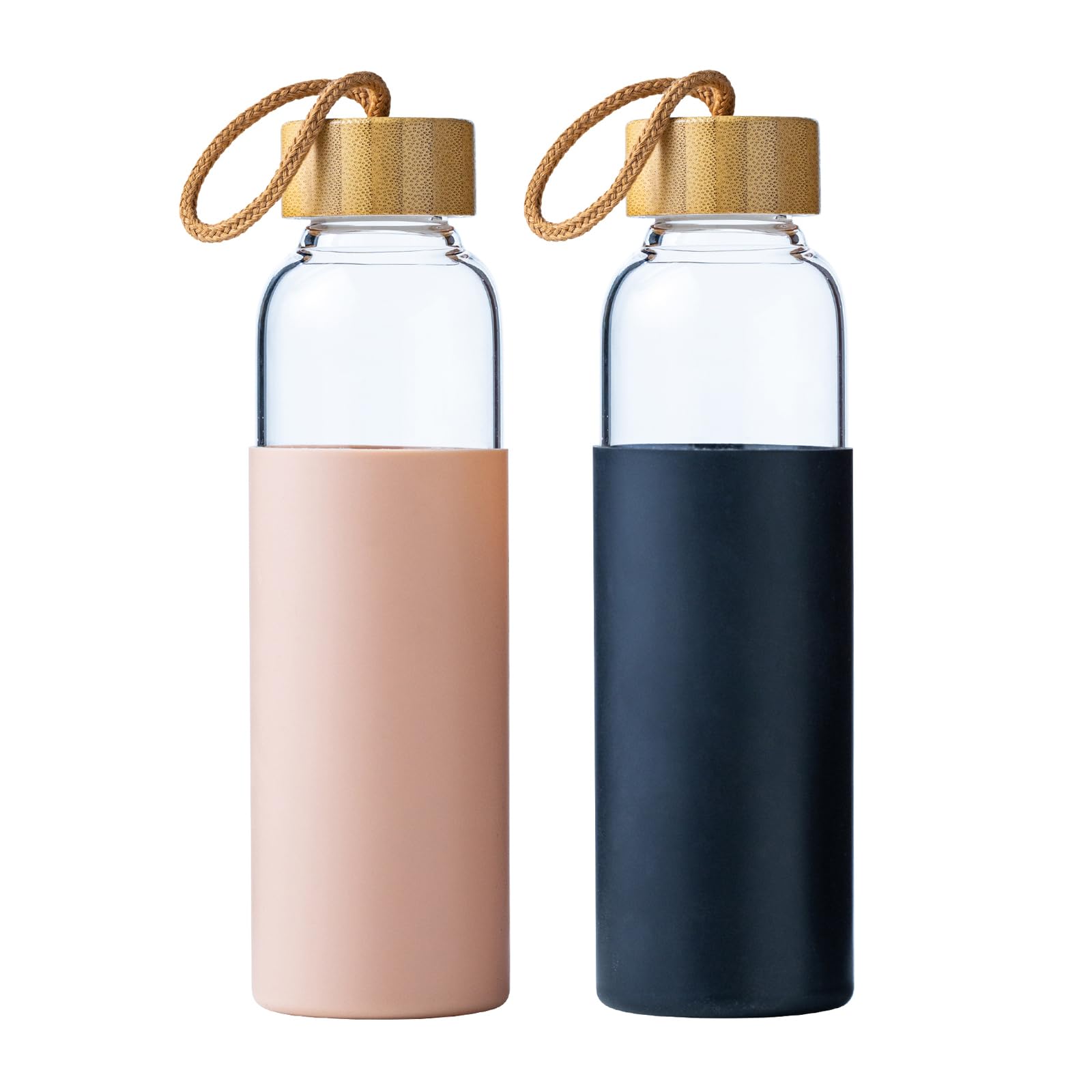 Photo 1 of wangsdjy 21oz Glass Water Bottle with Silicone Sleeve & Bamboo Lid, BPA Free Reusable Water Bottle Glass for Gym Office Travel, Gift for Fitness Enthusiasts (Pink+Black)