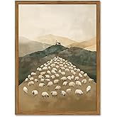 Framed Jesus Leaves the 99 Sheep Canvas Wall Art, Christian Pictures Wall Decor, Jesus and Lost Lamb Paintings Prints Religious Home Decor for Living Room Bedroom Church Prayer Room 12x16inch