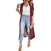 Rseoutlh Women's Long Velvet Cardigan Jacket Casual Open Front Velour Lapel Cardigan Maxi Blazer Duster Outwear Sweater