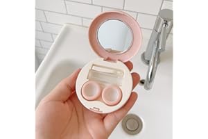 Portable Contact Lens Case with Mirror, Matte Finish Travel Contact Lens Holder for Women, Compact Eye Lens Storage Box (Ligh