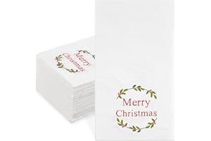 Quera 50 Pack Christmas Wreath Paper Napkins Disposable Merry Christmas Hand Towels Decorative Table Napkin for New Year Winter Dinner Merry Christmas Holiday Xmas Party Supplies