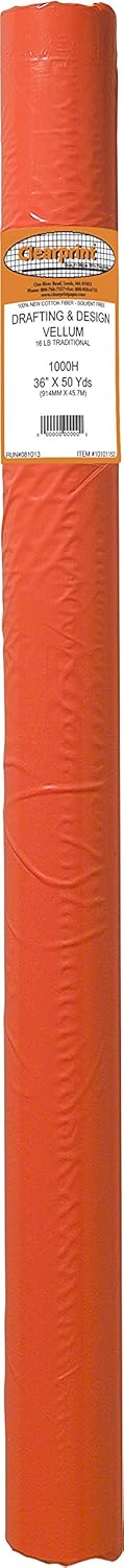 Clearprint 1000H Design Vellum Roll, 16 lb, 100% Cotton, 24 Inches W x 20 Yards Long, Translucent White, 1 Each (10101130)