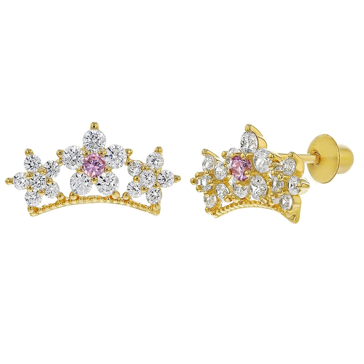 Plata de Ley  chapados oro amarillo claro CZ Star Princesa corona pendientes
