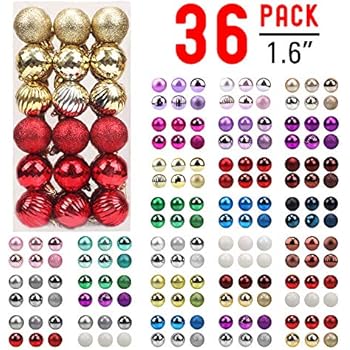 walsport Christmas Balls Ornaments for Xmas Tree, 36ct Plastic Shatterproof Baubles Colored and Glitter Christmas Party Decoration 1.6inch Set (Red & Gold)