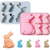 Tuxxzis 2-Pack Easter Bunny Mold Set, 3D Cute Easter Bunny Silicone Mold for Baking Easter Treats Chocolate, Cake, Jelly, Fudge, Pudding