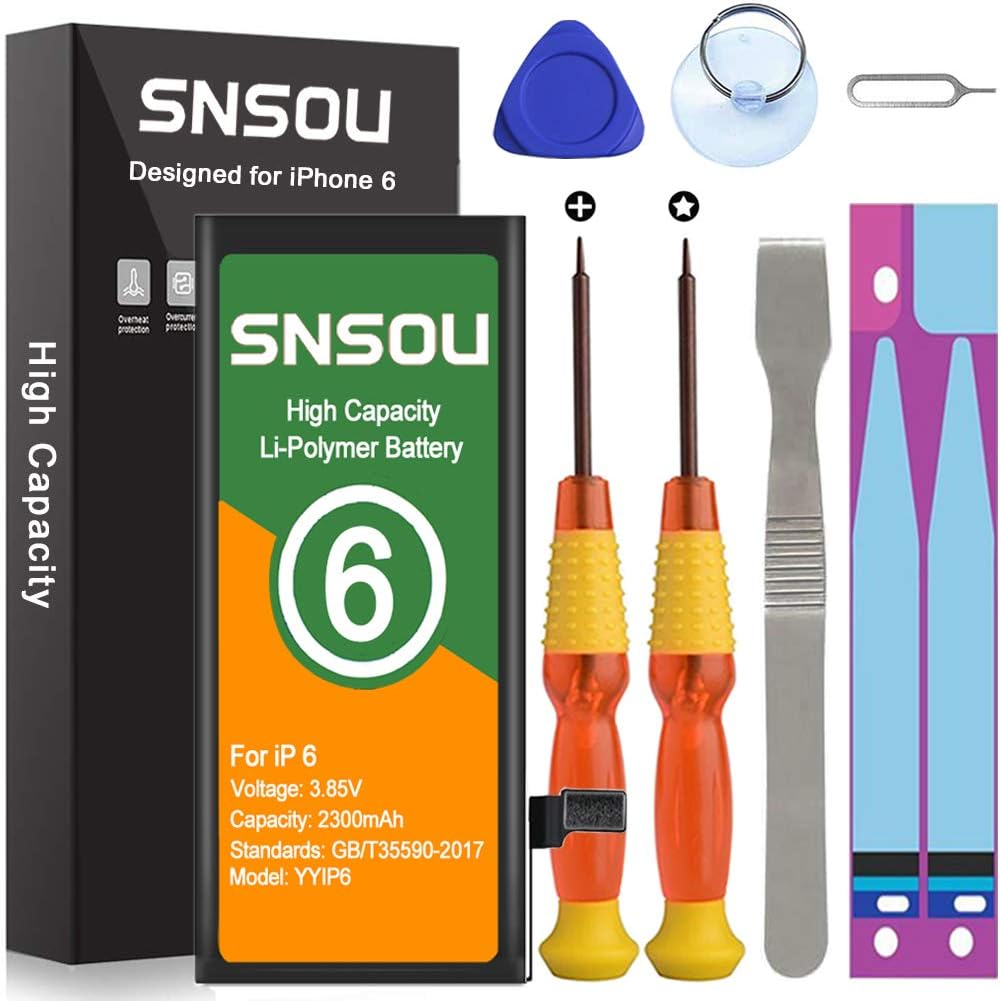 Battery for iPhone 6, SNSOU 2300mAh High Capacity Replacement Battery for iPhone 6 with Repair Tool Kit.