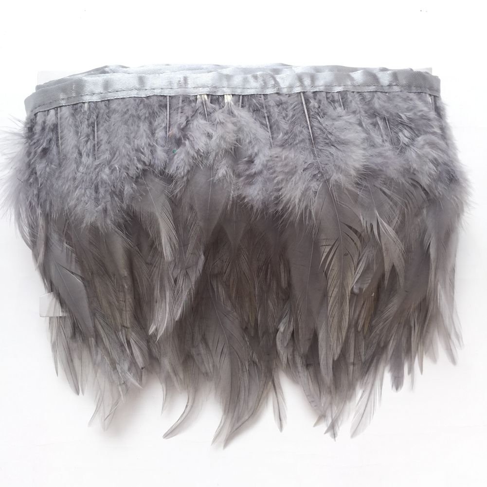 Sowder Rooster Hackle Feather Fringe Trim for Custume Dress Decoration Pack of 5 Yards(Grey)