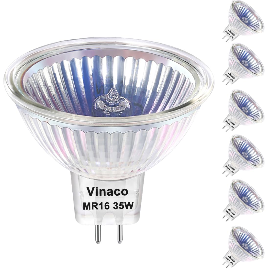 Vinaco MR16 Halogen Bulbs 35W, 6 Pack MR16 GU5.3 Halogen Light Bulbs 35W High Output 480LM MR 16 Dimmable Warm White 2800K, 12V 35 W GU5.3 Base Long Lasting, Spotlight MR 16 Bulb with 36° Beam Angle