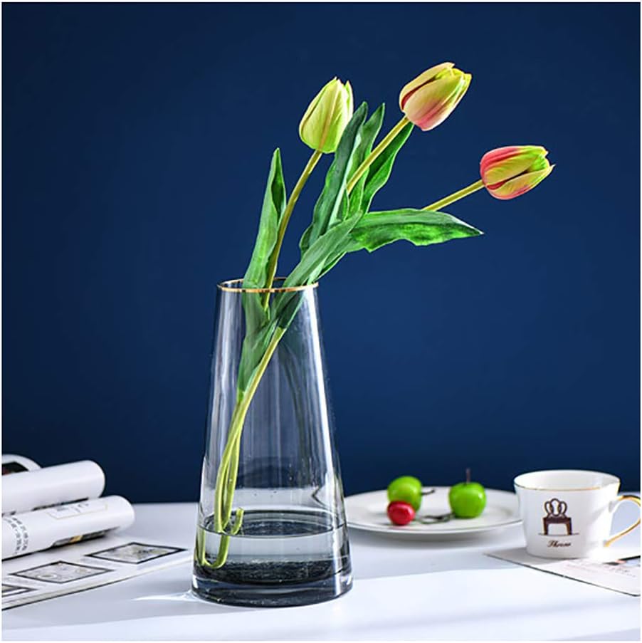 Ecentaur Flower Vases Glass Vase Decorative Floral Arrangements Bottle for Business Office Home Decoration Wedding Flower Art Grey