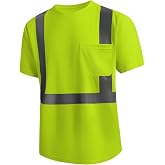 SKSAFETY High Visibility Safety Shirts for Men with Reflective Tapes - Quick Dry Class 2 Hi Vis Construction Work Shirts for Men, Short Sleeve Breathable Birdeyes T-Shirts with Pocket Yellow
