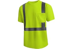 SKSAFETY High Visibility Safety Shirts for Men with Reflective Tapes - Quick Dry Class 2 Hi Vis Construction Work Shirts for Men, Short Sleeve Breathable Birdeyes T-Shirts with Pocket Yellow
