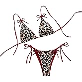 Falainetee Women's Leopard Print Bathing Suit High Waisted Halter Bow Swimsuit Bikini Set
