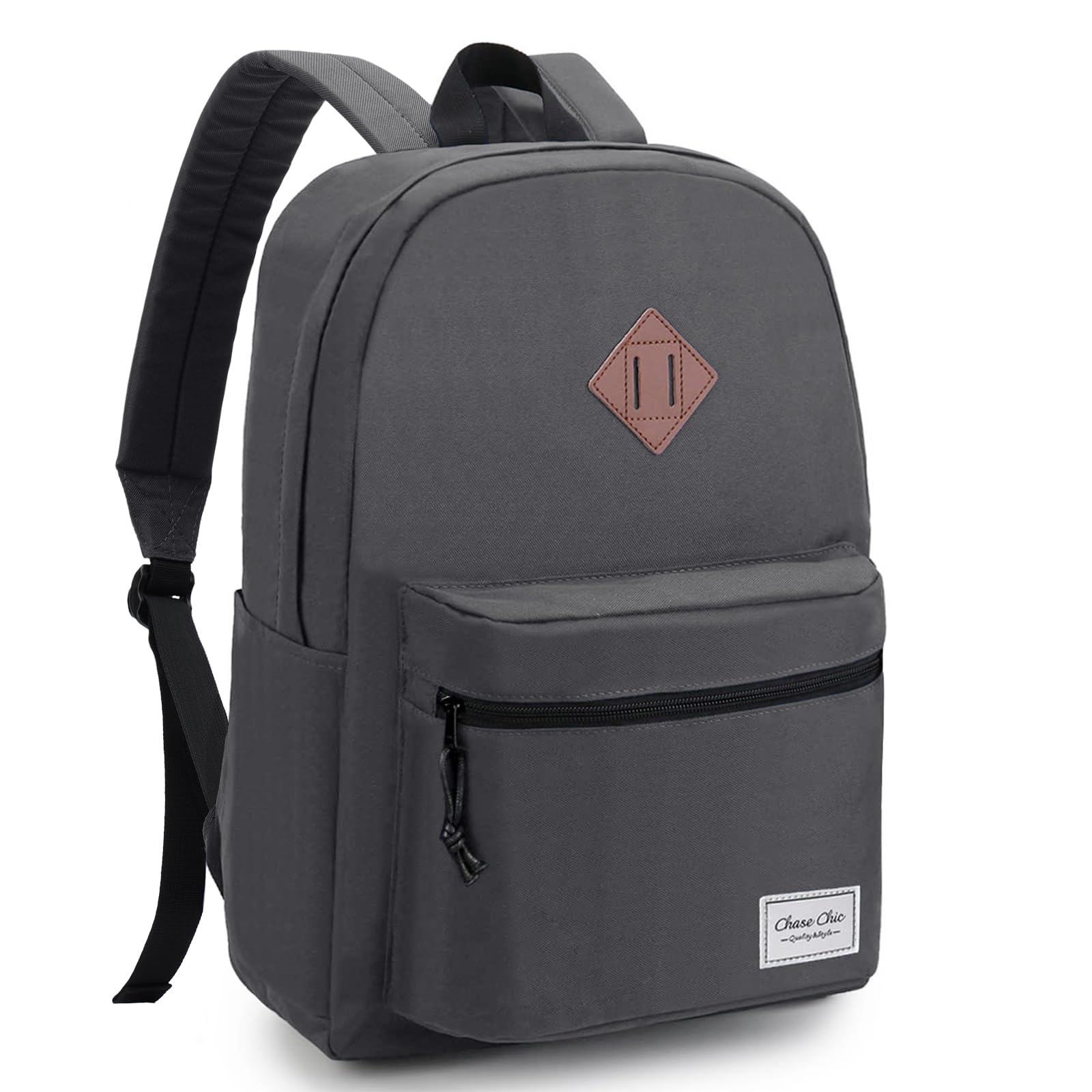 Chase Chic School Backpack for Boys Girls, Water-resistant Casual Daypack for Adult Teens, Lightweight Rucksack Backpack for College/Travel/Work Grey