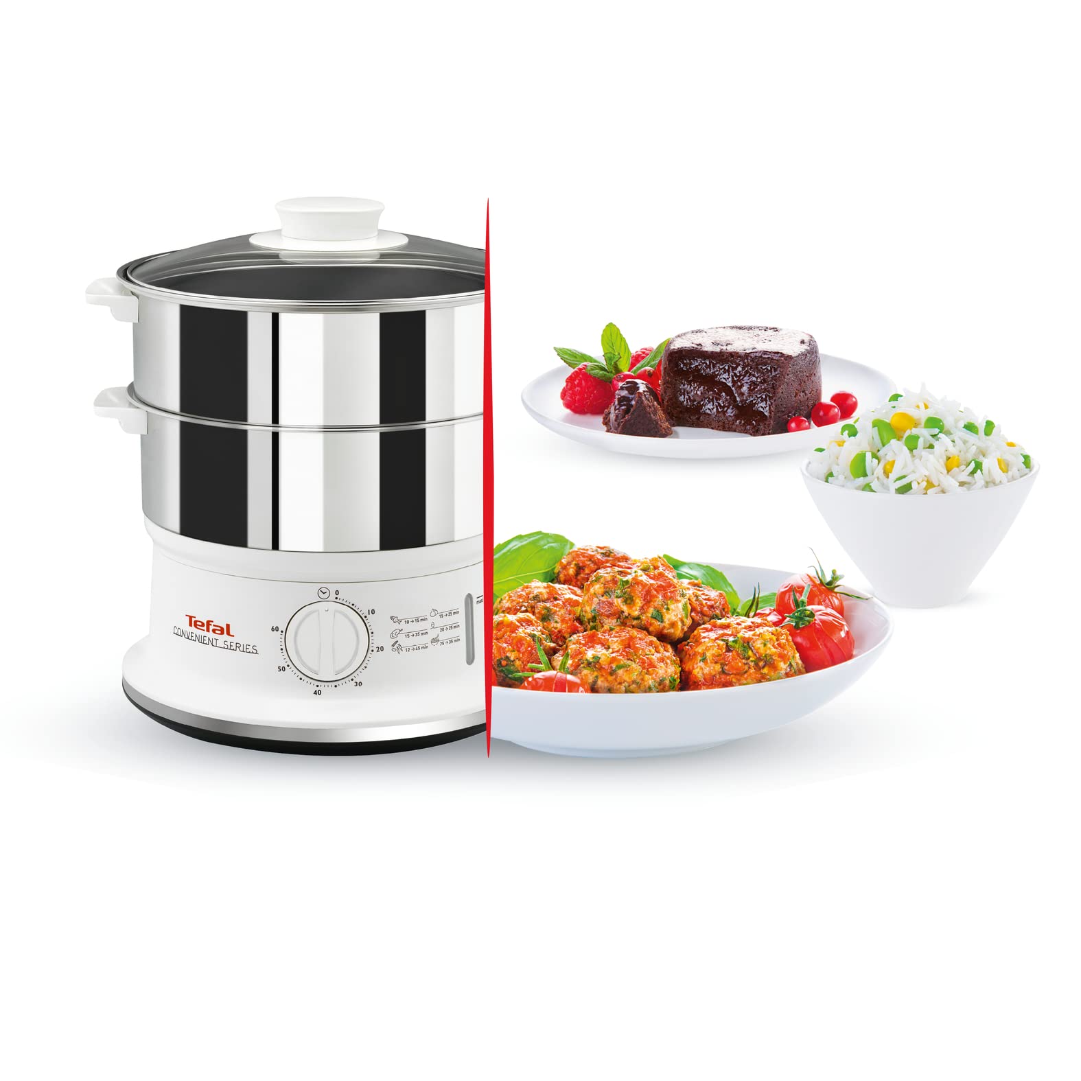 Tefal VC1451 Steam Cooker, 2 Stainless Steel Containers, 6 L Capacity, 24 cm Diameter, Timer and Automatic Shut-off, 900 W