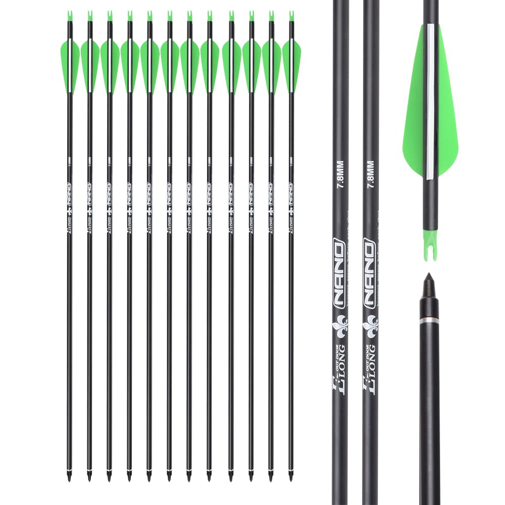 NIKA ARCHERY Carbon Arrows 30 inch Targeting Hunting Arrow with Extra Nocks, Pack of 12