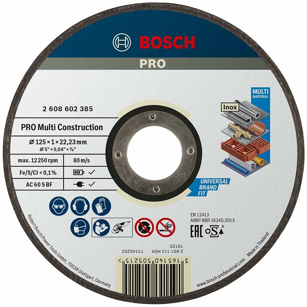 Bosch 1x PRO Multi Construction Cutting Disc for Small Angle Grinder and Bore 22.23 mm (for Stainless steel, Non-ferrous metals, Ø 125 mm, Professional Accessory Small Angle Grinder)