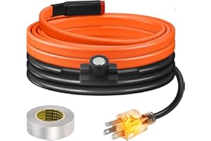 3FT Heat Tape for Water Pipes Freeze Protection IP65 Waterproof 7W/FT 110V,BDDFOTO Water Pipe Heat Cable With Thermostat Self-Regulating Pipe Heater for House Garden/RV Camper