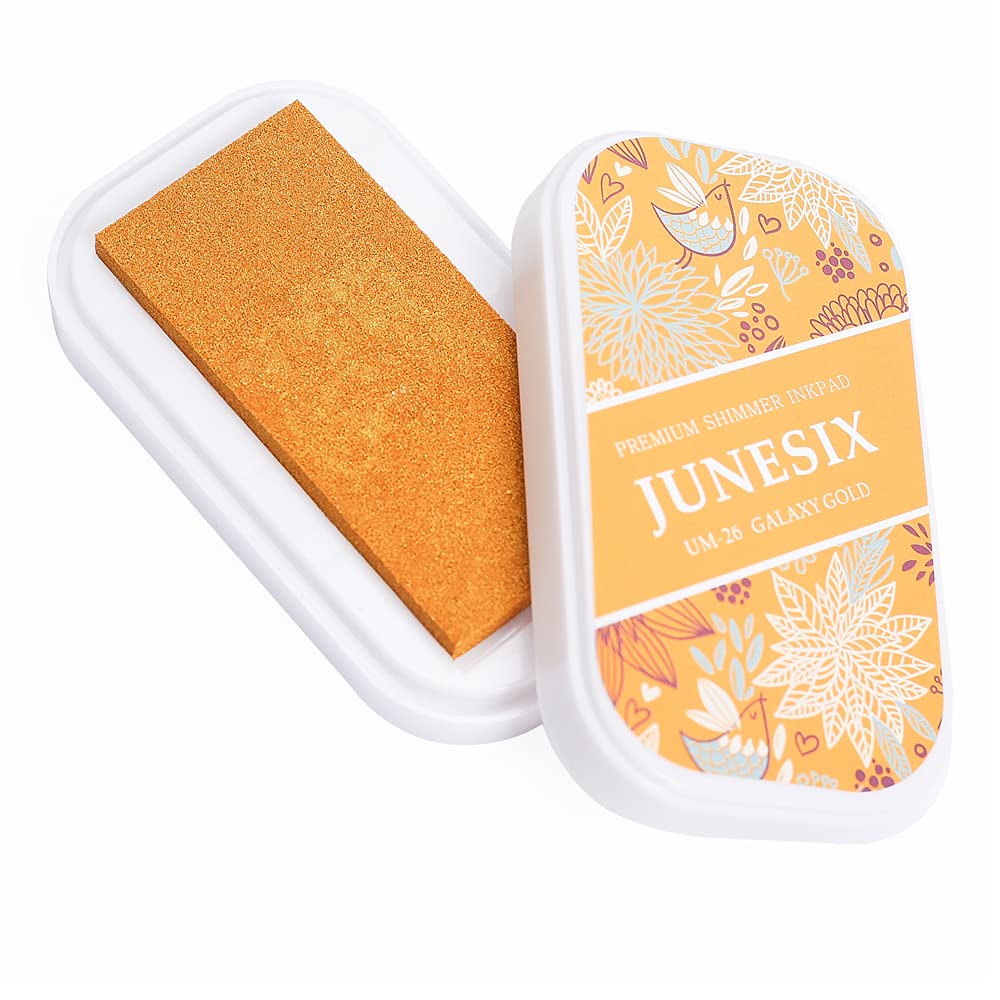 Metallic Pigment Ink Pad, Washable Finger Ink Pads, Shimmer Scrapbook Craft Ink Pads for Rubber Stamps, Card Making, Paper Wood Fabric, 3.7 x 2.1 (Gold)