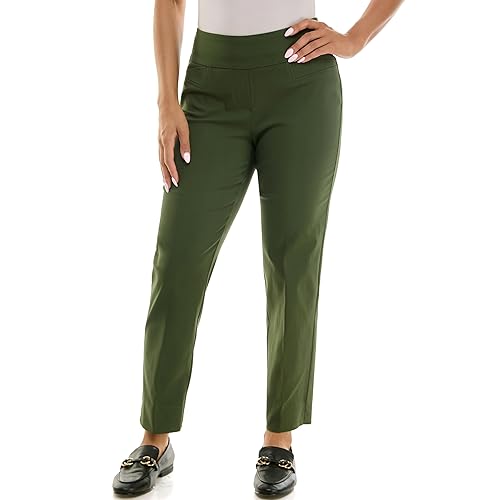 Zac & Rachel Women's Size Plus Pull-On Ankle Length Pants with Millennium Fabric, Kombu Green