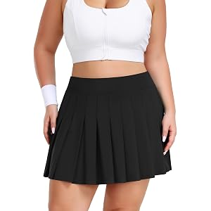 JoyGirl Womens Plus Size Pleated Tennis Skirt High Waist Golf Skort | Built-in Shorts with Pockets, Adjustable Drawstring, Br