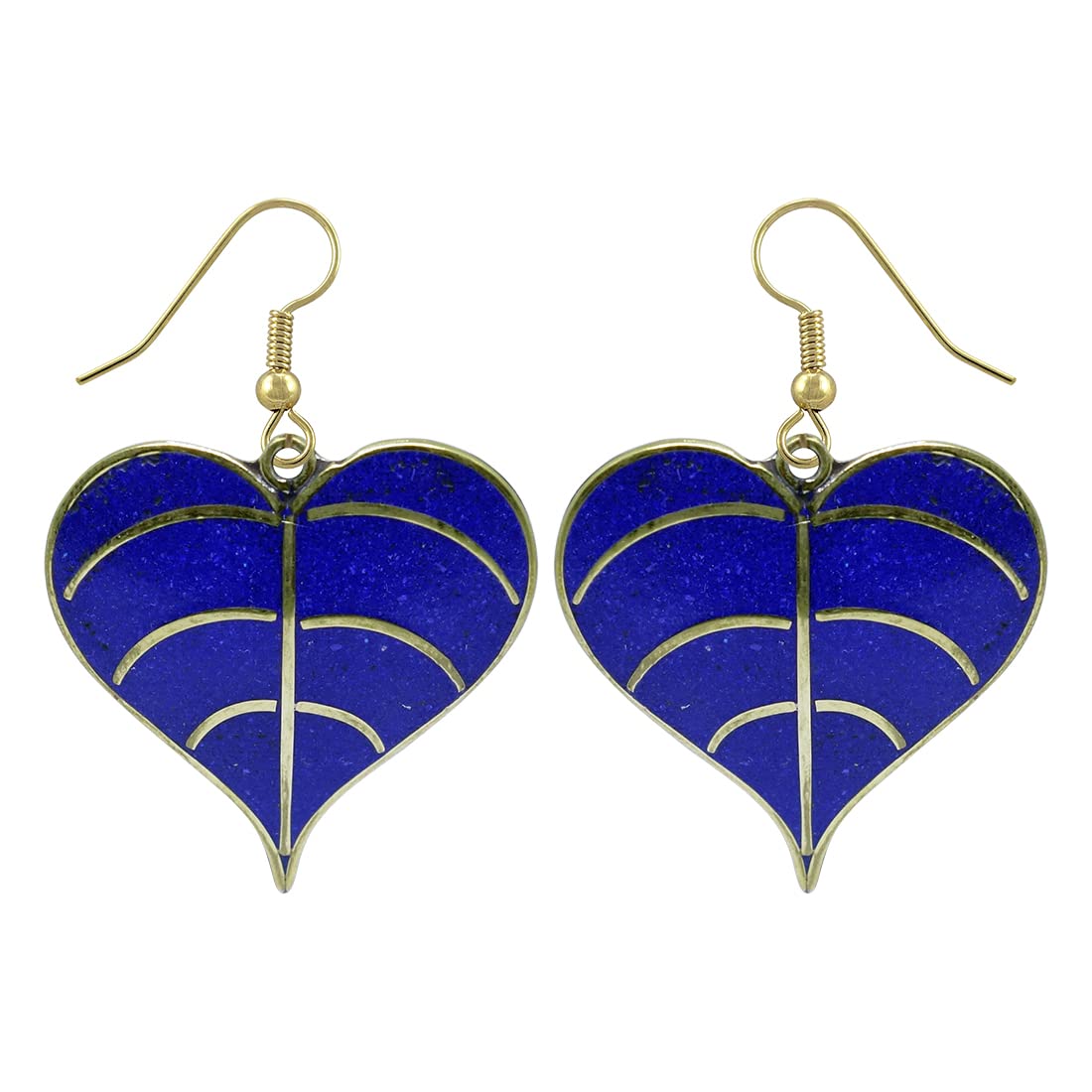 Leaf Shape Compressed Lapis Lazuli Gemstone Inlay Handmade Gold Plated Brass Modern Contemporary Ethnic Drop Dangle Earring for Women Designer Fashion Earring Jewellery