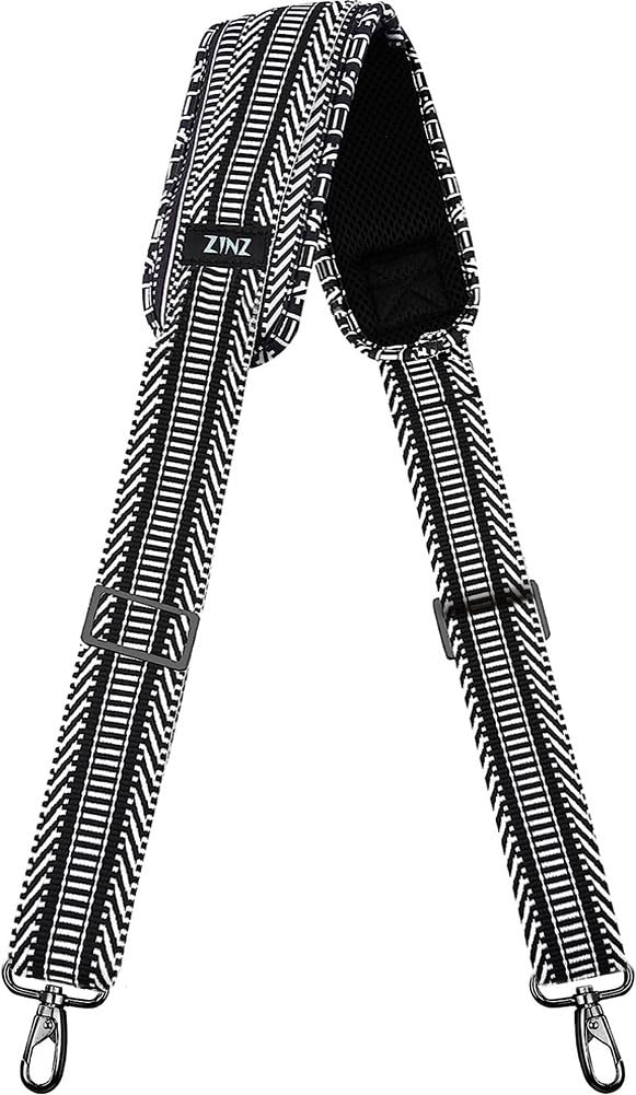 ZINZ Shoulder Strap Replacement Padded Adjustable Bag Strap for Tote Messenger Duffle Bags,Black&white Overlap,57 inch