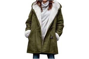 Senyentie Winter Coats for Women 2024 Warm Plus Size Fleece Lined Jackets Button Hooded Peacoat Leather Outerwear