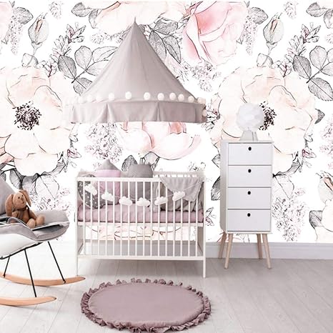 Amazon 壁画壁紙女の子寝室の花柄壁紙 ベビーピンクホワイトバックグラウンド壁紙8 W X 146cm H 壁紙 Amazon 壁画壁紙女の子寝室の花柄壁紙 ベビーピンクホワイトバックグラウンド壁紙8 W X 146cm H 壁紙